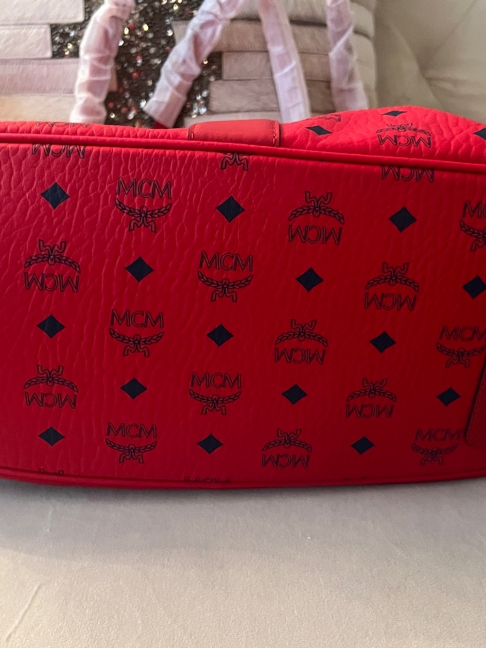MCM Candy Red Liz Visetos Reversible Tote - Picture 2 of 4